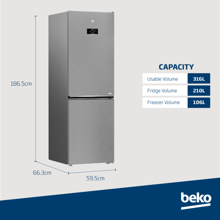 Beko Beyond 316L Combi Fridge Silver B3RCNE364HXB - Image 2